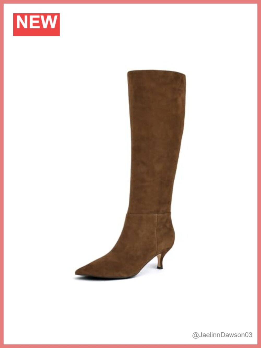 Suede Knee-High Boots Pointy Toe Zip Kitten Heel